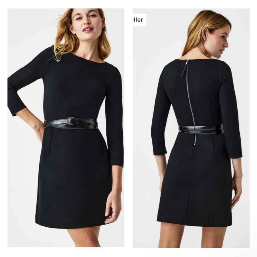 SPANX The Perfect A Line Dress Ponte Stretch 3/4 Sleeve Classic Black Size M